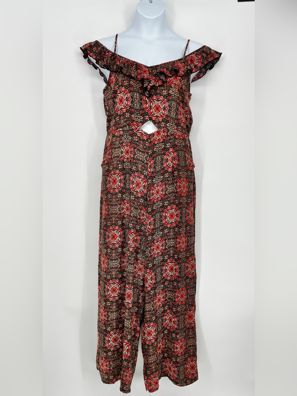 Xhilaration Red and Black Floral Cutout Maxi Dress